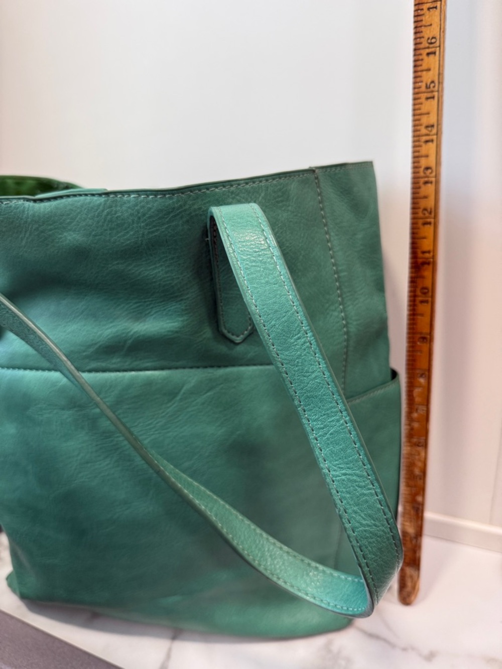 Susan Joy Taylor Oversized Turquoise Vegan Leather Tote Bag - Picture 13 of 13